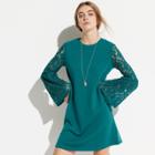 K/lab Lace Sleeve Sweatshirt Dress, Teens, Size: Small, Dark Green