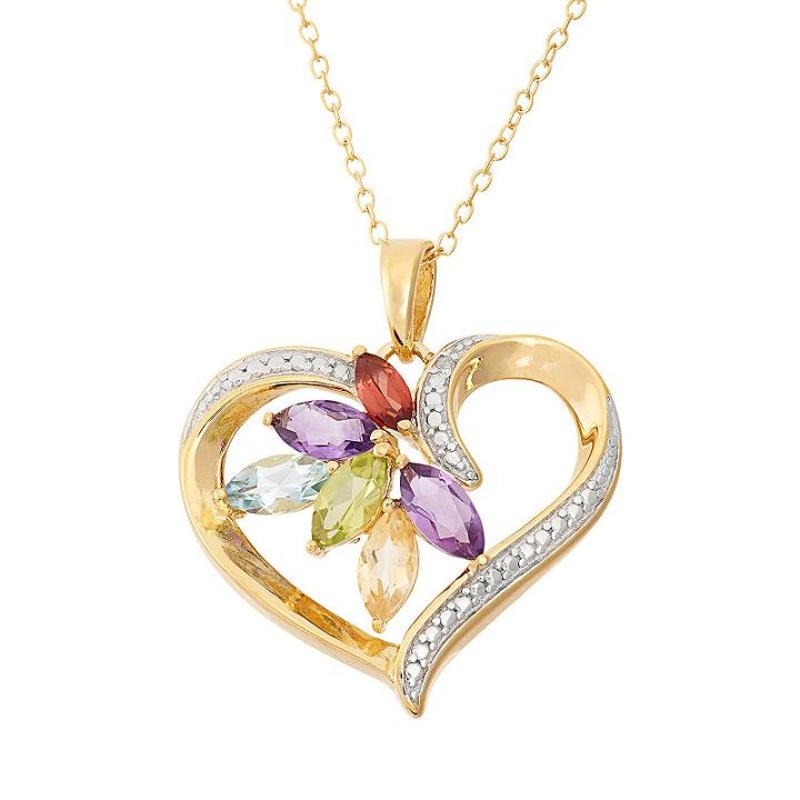 Gemstone 18k Gold Over Silver Heart Pendant Necklace, Women's, Size: 18, Multicolor