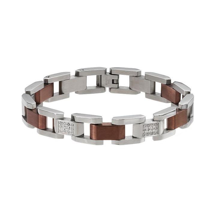 1/2 Carat T.w. Diamond Two Tone Stainless Steel Bracelet - Men, Size: 8.5, White