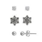 Silver Luxuries Cubic Zirconia & Marcasite Snowflake Stud Earring Set, Women's, Multicolor