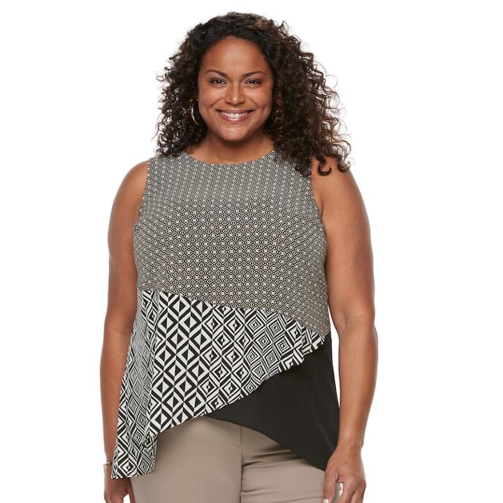 Plus Size Dana Buchman Geometric Print Tank, Women's, Size: 1xl, Beig/green (beig/khaki)