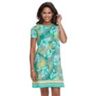 Women's Caribbean Joe Ikat Fish T-shirt Dress, Size: Large, Green