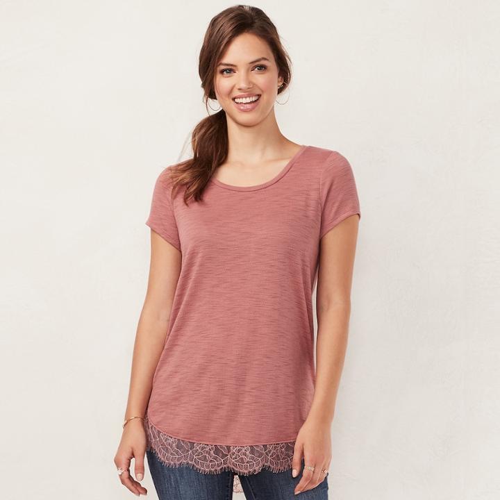 Women's Lc Lauren Conrad Lace-trim Top, Size: Xs, Med Pink