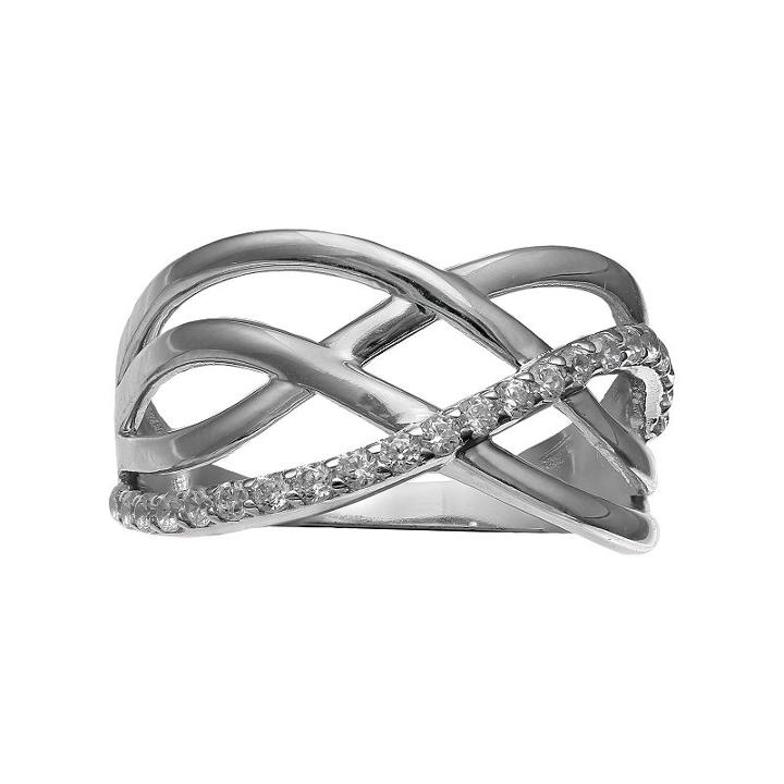 Primrose Sterling Silver Cubic Zirconia Crisscross Multi Row Ring, Women's, Size: 9, White