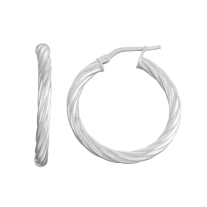 Sterling Silver Twist Tube Hoop Earrings, Women's, Grey