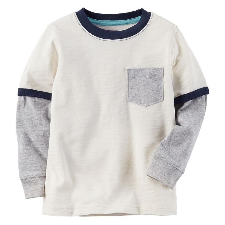Boys 4-8 Carter's Pocket Slubbed Contrast Long Sleeve Ringer Tee, Size: 8, White Oth