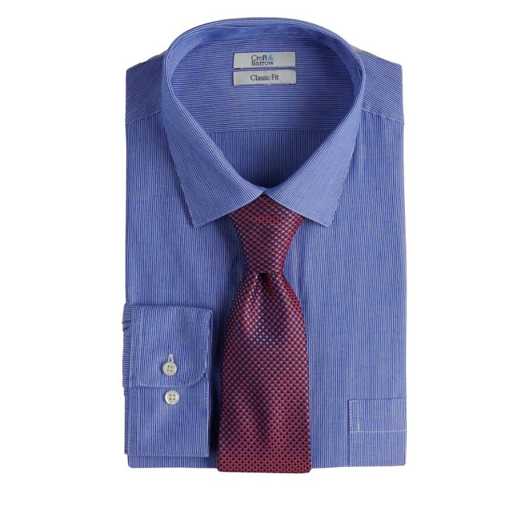 Men's Croft & Barrow&reg; Regular-fit Stretch-collar Dress Shirt And Patterned Tie Boxed Set, Size: M-34/35, Med Blue