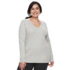 Plus Size Croft & Barrow&reg; Essential Cable Knit V-neck Sweater, Women's, Size: 1xl, Light Grey