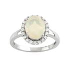 Sterling Silver Ethiopian Opal & Cubic Zirconia Oval Halo Ring, Women's, Size: 7, White