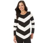 Women's Apt. 9&reg; Mitered Stripe Crewneck Sweater, Size: Xl, Black Ivory
