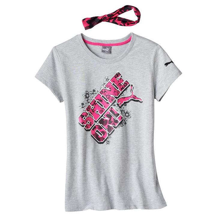 Girls 7-16 Puma Graphic Tee With Headband, Girl's, Size: Large, Grey Other