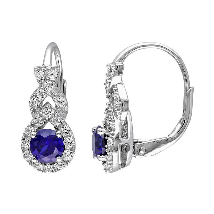 Lab-created Blue & White Sapphire Sterling Silver Twist Drop Earrings, Women's