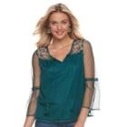 Juniors' Mudd&reg; Embroidered Mesh Bell-sleeve Peasant Top, Teens, Size: Small, Green