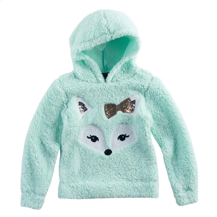 Girls 7-16 Miss Chievous Sequin Face Sherpa Hoodie, Size: Large, Brt Green