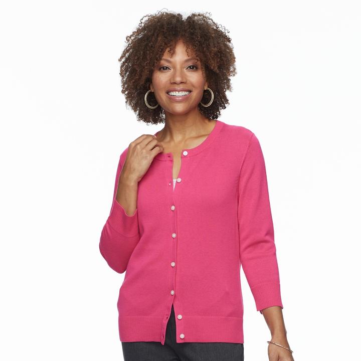 Petite Croft & Barrow&reg; Button Front Cardigan, Women's, Size: M Petite, Med Pink