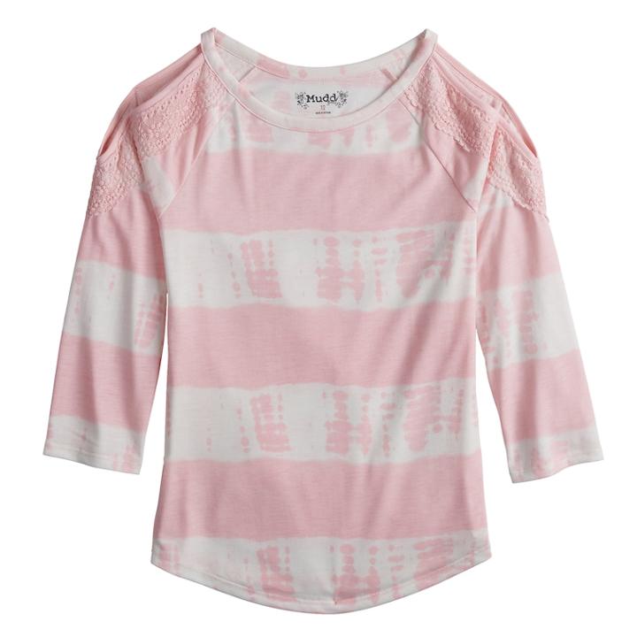 Girls 7-16 & Plus Size Mudd&reg; Crochet Trim Cold Shoulder Tee, Size: 18 1/2, Light Pink