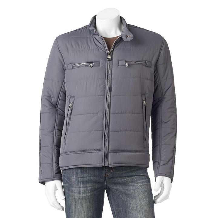 Men's Andrew Marc Matte Shell Moto Jacket, Size: Medium, Grey