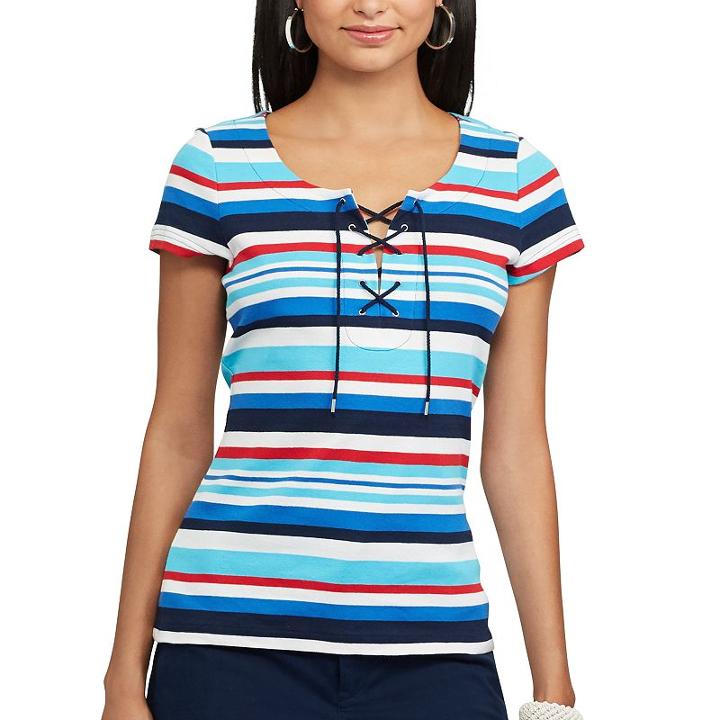 Women's Chaps Lace-up Tee, Size: Small, Pink Ovrfl