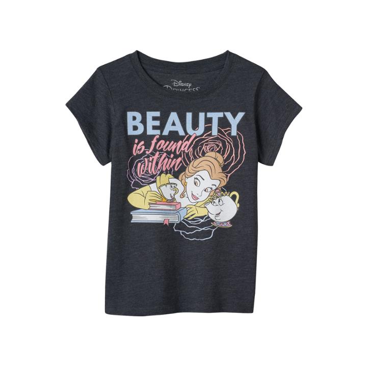Disney Girls 4-6x Beauty & The Beast Beauty Is Found Within Graphic Tee, Girl's, Size: 4, Dark Grey
