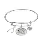 Elephant, Clover & Wishbone Charm Bangle Bracelet, Women's, Silver