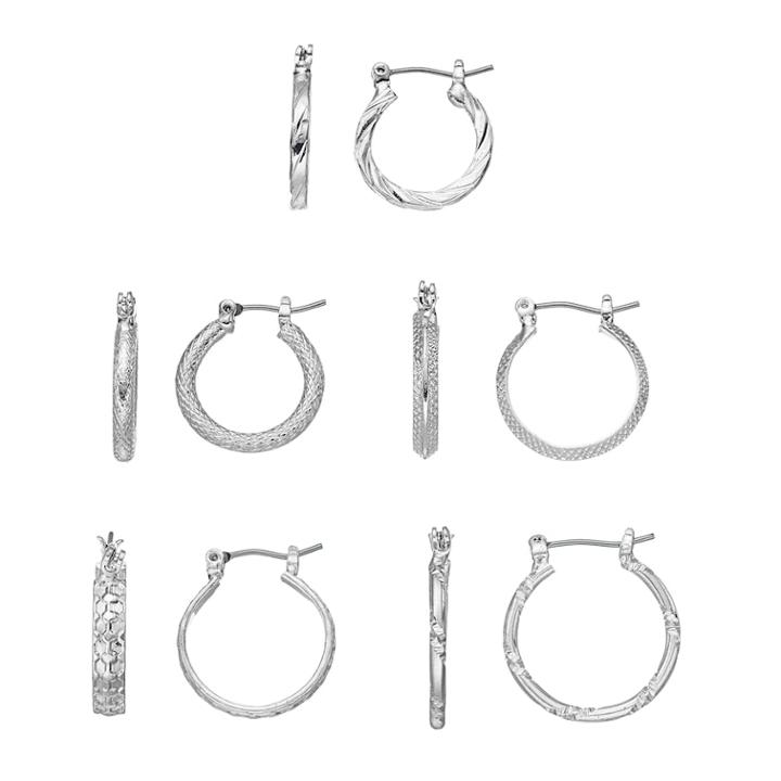 Apt. 9&reg; Silver Tone Hoop Earring Set, Women's