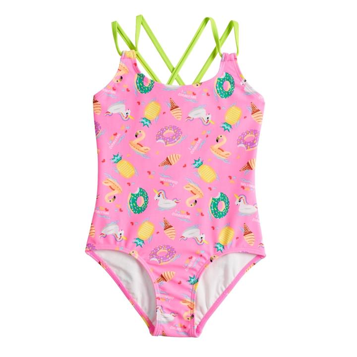 Girls 7-16 So&reg; Float On Donut, Unicorn, Ice Cream & Pineapple One-piece Swimsuit, Size: 10, Pink