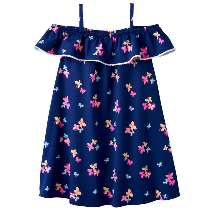 Girls 4-10 Jumping Beans&reg; Patterned Ruffle Cold Shoulder Dress, Girl's, Size: 6, Purple