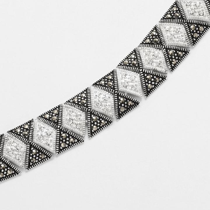 Le Vieux Crystal And Marcasite Silver - Plated Mosaic Bracelet - Made With Swarovski Marcasite, Women's, Size: 7.5, Black