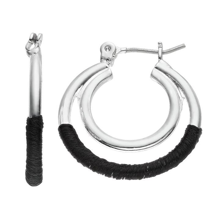 Dana Buchman Black Threaded Nickel Free Double Hoop Earrings, Women's