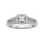 Diamond Tiered Square Halo Engagement Ring In 10k White Gold (1/2 Carat T.w.), Women's, Size: 6.50
