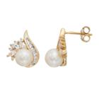 14k Gold Over Silver Freshwater Cultured Pearl & Lab-created White Sapphire Swirl Drop Earrings, Women's