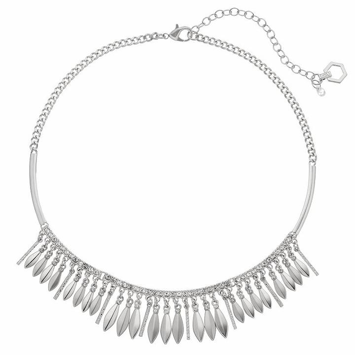 Simply Vera Vera Wang Curved Bar Marquise Fringe Necklace, Women's, Silver