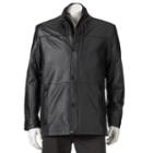 Men's Excelled Double-collar Leather Car Coat, Size: L Tall, Black