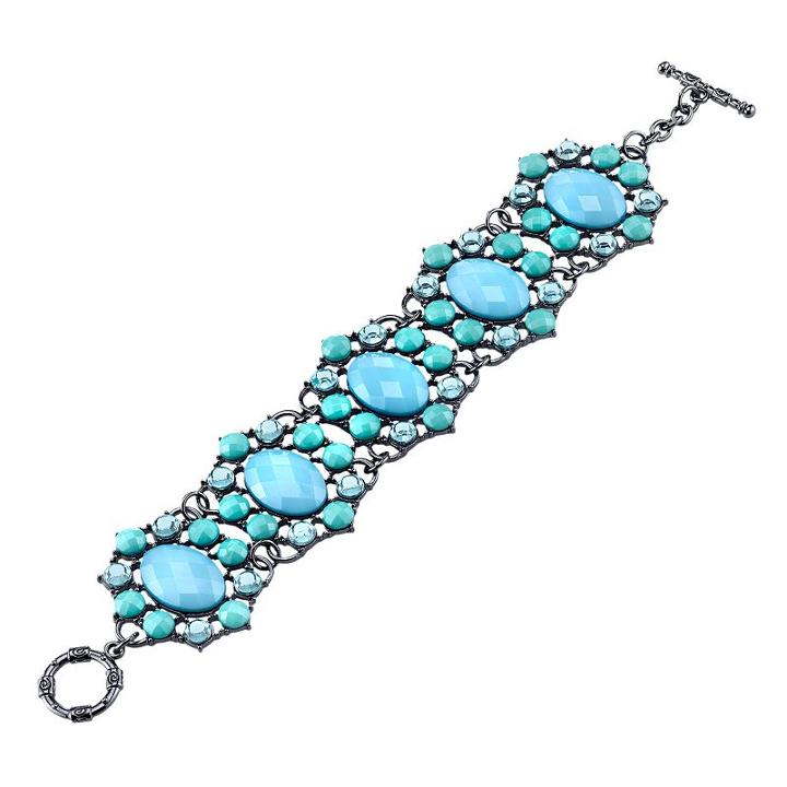 1928 Faceted Oval Stone Halo Toggle Bracelet, Women's, Size: 7.5, Multicolor