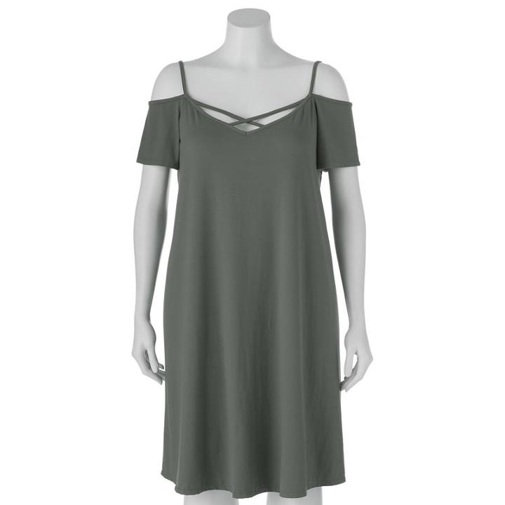 Juniors' Plus Size Mudd&reg; Off-the-shoulder Strappy Fit & Flare Dress, Teens, Size: 2xl, Med Green