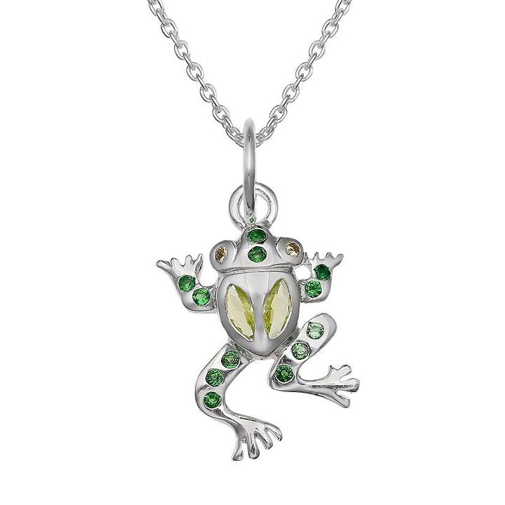 Sterling Silver Cubic Zirconia Frog Pendant Necklace, Women's, Size: 18, Green