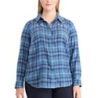 Plus Size Chaps Embroidered Button-down Shirt, Women's, Size: 3xl, Blue