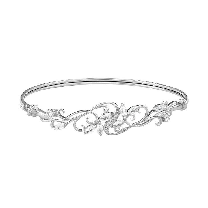 Sterling Silver Lab-created White Sapphire Filigree Bangle Bracelet, Women's