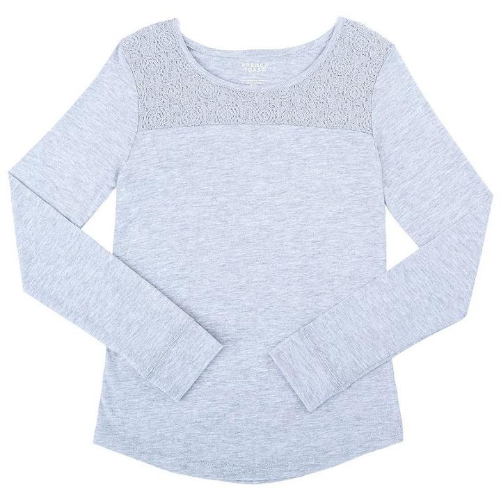 Girls 7-16 & Plus Size French Toast Crewneck Lace Long Sleeve Tee, Girl's, Size: 10-12 Plus, Med Grey