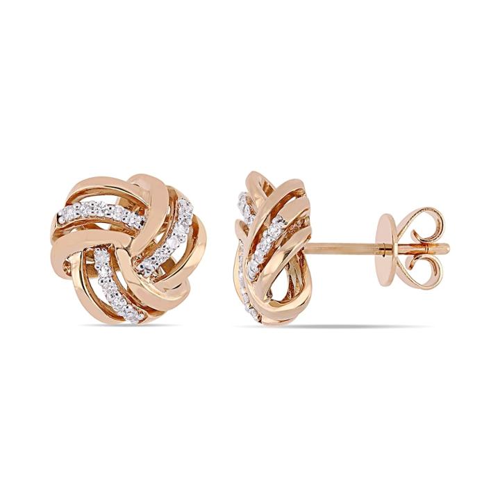 Stella Grace 14k Rose Gold 1/6 Carat T.w. Diamond Love Knot Stud Earrings, Women's, White