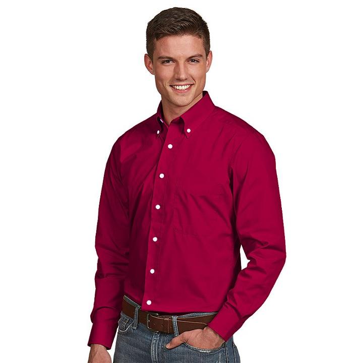 Men's Antigua Dynasty Modern-fit Solid Button-down Shirt, Size: 3xl, Dark Red