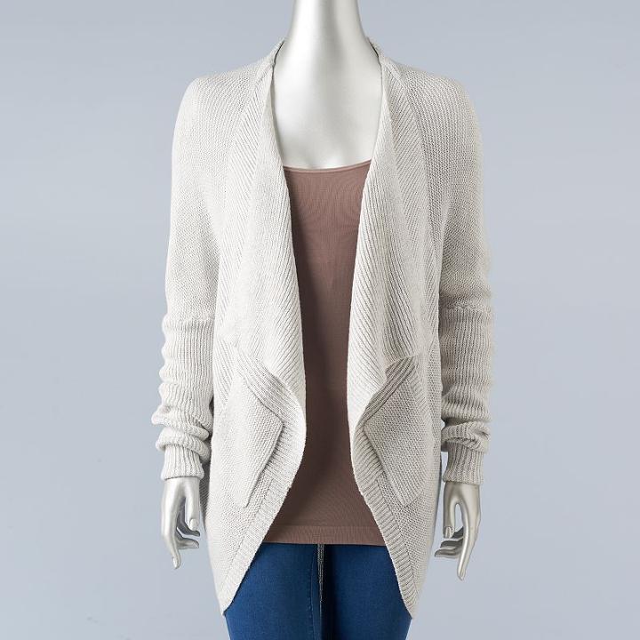 Women's Simply Vera Vera Wang Drop-shoulder Cardigan, Size: Large, Light Grey