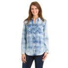 Women's Haggar Plaid Rolled-sleeve Button-down Shirt, Size: Xl, Blue (navy)