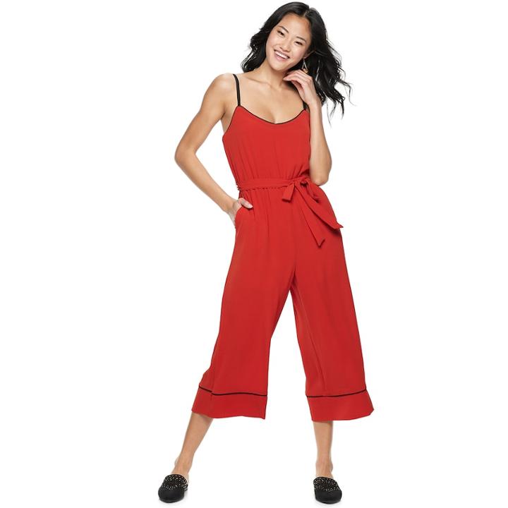 Juniors' As U Wish Piped Crop Jumpsuit, Teens, Size: Large, Red/coppr (rust/coppr)