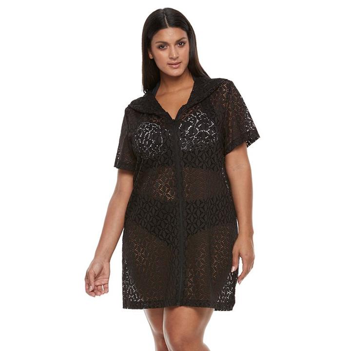 Plus Size Beach Scene Lace Cover-up, Women's, Size: 2xl, Black