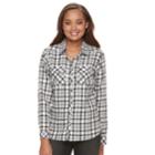 Petite Croft & Barrow&reg; Flannel Plaid Button-down Shirt, Women's, Size: L Petite, Grey