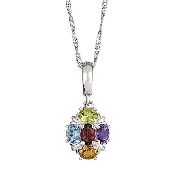 Sterling Silver Gemstone Pendant, Adult Unisex, Size: 18, Multicolor