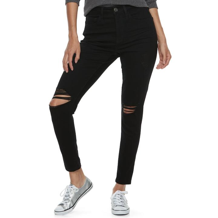 Junior's So High Rise Destructed Ankle Jeggings, Teens, Size: 13, Oxford