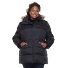 Plus Size Tower By London Fog Hooded Faux-fur Trim Puffer Jacket, Women's, Size: 2xl, Blue (navy)