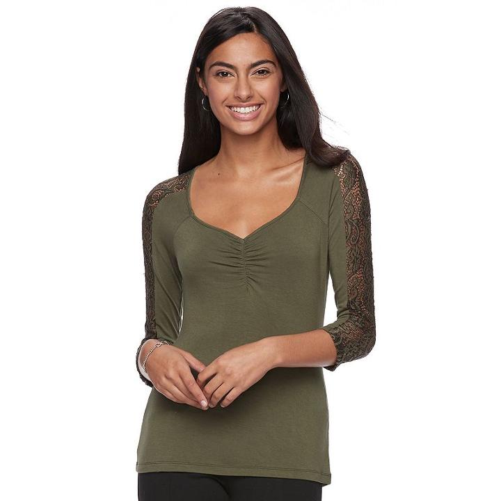 Juniors' Candie's&reg; Sweetheart Lace Panel Top, Teens, Size: Xl, Green